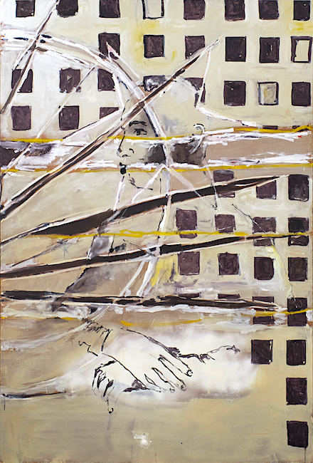 Antony Valerian: Mona Lisas Hands #1, 2020, oil on wood, 207 x 140 cm 

